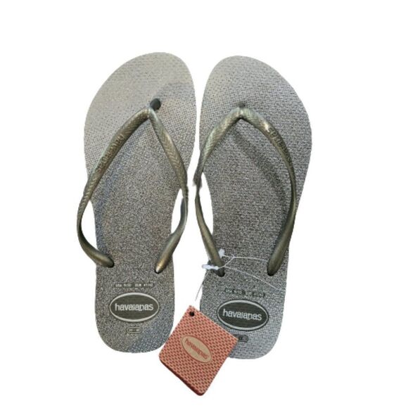 Havaianas Women's Black Slim Gloss Flip Flops Sandals Size 9-10 - Picture 1 of 8